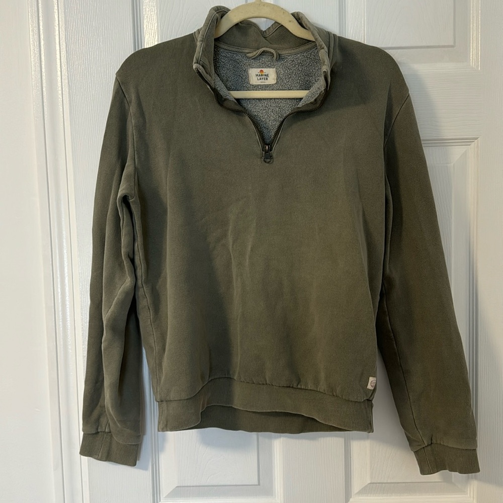Marine Layer men’s quarter zip distressed sweatshirt